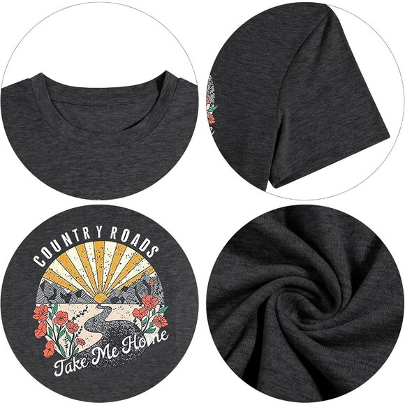 🆕 Women Grey Nashville Country Concert Vintage Graphic Tee Oversized T Shirts - Picture 7 of 7